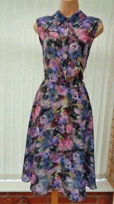 HOBBS HIGHLAND MULTI FLORAL SILKY 50'S FIT N FLARE MIDI SHIRT DRESS 10 £169 NWOT - Image 1 of 4