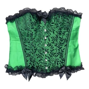 Green Black Lace Plus Size Halloween Club Kid Retro Gothic Lingerie Corset Sz 4X - Picture 1 of 2