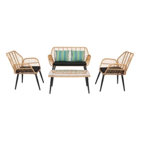 Outdoor Rattan 4-Piece Patio Furniture Set Loveseat Chair Table For Backyard - Picture 1 of 12