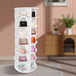 Rotating Shoe Rack Tower 7 Tier Organizer, Revolving 360 White Shoe Rack Storage - Picture 1 of 19