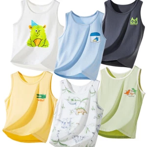 2PCS Boys' Luxurious Bamboo Viscose Undershirts Kids Ultra Soft Summer Tank Tops - Picture 1 of 45
