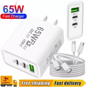 For iPhone 16 15 Pro Max Fast Charger 65W Double PD USB C Adapter Type C Cable - Picture 1 of 16