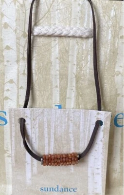 NWT Sundance Catalog Leather Orange Carnelian Beaded “Mimosa Necklace” $158 - Image 1 of 4