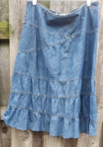 Vintage Y2K DKNY dark wash blue denim jean frilly skirt 14 - Picture 1 of 9