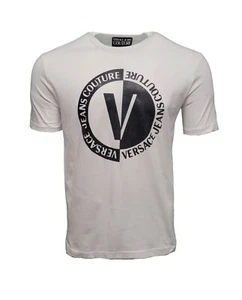 VERSACE JEANS COUTURE V CIRCLE BLACK & WHITE LOGO PRINT T-SHIRT RARE YIN YANG - Picture 1 of 4