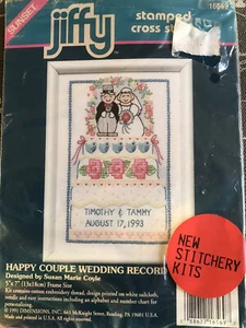 Vintage 1991 Jiffy Cross Stitch "Happy Couple" 16569 Wedding Embroidery Kit NEW - Picture 1 of 5