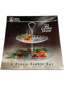 VTG Anchor Hocking Crown Point 3 Piece Tidbit Set New Old Stock NIB MCM USA MADE - Picture 1 of 4