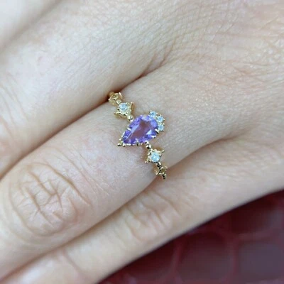 Anillo de compromiso de oro sobre plata esterlina amatista talla pera talla 5-8 B1857 Foto 1 de 4