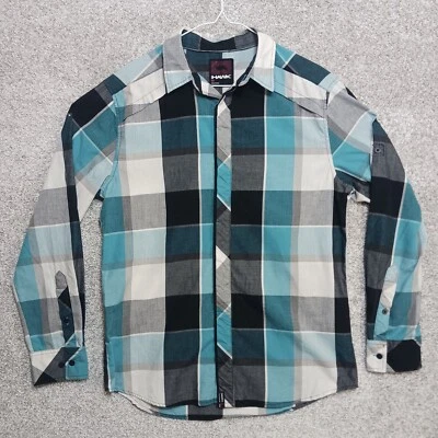 Camisa Tony Hawk Para Hombre M Azul A Cuadros Multicolor Manga Larga Oculta Abotonada Foto 1 de 4