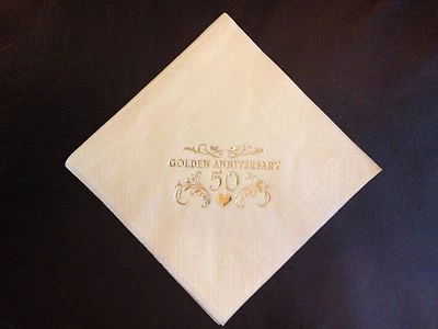 40 Golden 50th Wedding Anniversary Cream 2 PLY Buffet Table Napkins Gold design — 第 1/3 张图片