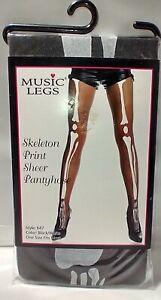 Music Legs 647 Skeleton Print Sheer Pantyhose Black New One Size 90-165 lbs