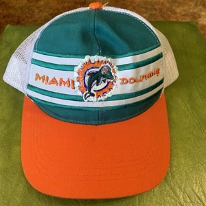 Rare Vintage Three Stripe Miami Dolphins  SnapBack Hat Cap NOS Puffy Logo - Picture 1 of 14