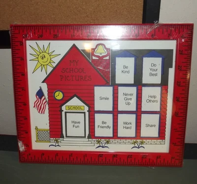 My School Pictures Frame Holds 9 pics Red Plastic Ruler Frame 11.5"x9.5" -New - Image 1 of 2