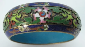 Impresionante Brazalete Brazalete Esmalte Floral Cloisonne Antiguo Chino 1-1/16" Ancho - Imagen 1 de 9