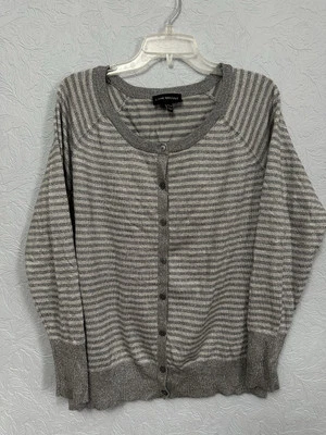 Lane Bryant Size 18/20 Striped Metallic Grey Silver Button Front Cardigan J2 - Image 1 of 4