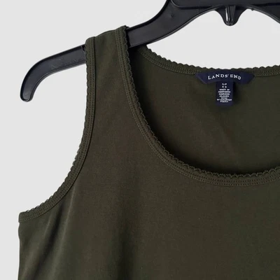 Lands End Women’s S (6-8) Forest Green Tank Top w/ Cute Trim 100% Cotton Cottage - Image 1 of 4