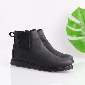 Sorel Womens Ainsley Boots Size 9 Waterproof Black Leather Chelsea Booties Lug - Picture 1 of 15