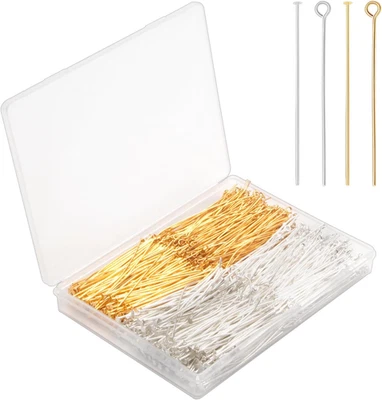 800 PIEZAS Alfileres para Cabeza de Joyería y Alfileres para Ojos Oro y Plata Alfileres para Cabeza Plana para Hágalo Usted M Foto 1 de 4