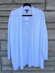 Eileen Fisher Organic Linen Cotton Blend Long Cardigan Pearl White XL $248 - Picture 1 of 8