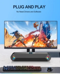 LENRUE Computer Speakers,Wired USB-Powered Sound-bar with 10W Stereo Sound fo... - Picture 1 of 13