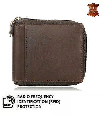 Mens Leather Wallet RFID Blocking Credit ID Card Holder With Zip Closure UKStock