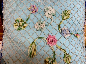 Vintage Crocheted And Satin Pillow Floral Decorative 16x16 UNIQUE! - Picture 1 of 10