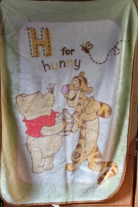 Winnie Pooh Tigger H for Hunny Luxury Plush Fleece Crib Baby Blanket Vintage - Picture 1 of 4