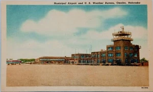 Postcard Omaha Municipal Airport -U.S. Weather Bureau-c 1956-Curteich-Unposted - Picture 1 of 6