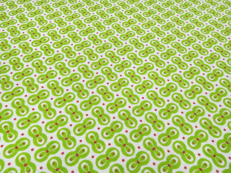 Stoff Baumwolle Popeline Tante Ema Ornamente Punkte grün weiß rot Kleiderstoff - Bild 1 von 4
