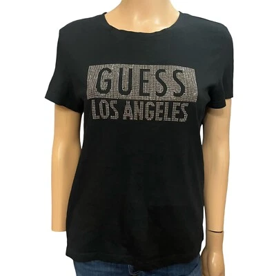 Y2K Guess Bling Logo Tshirt Small Rhinestone Sparkly Short Sleeve Mcbling Black - Изображение 1 из 4