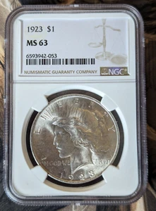 1923 Peace Dollar - Lustrous NGC MS63 Uncirculated - Picture 1 of 2