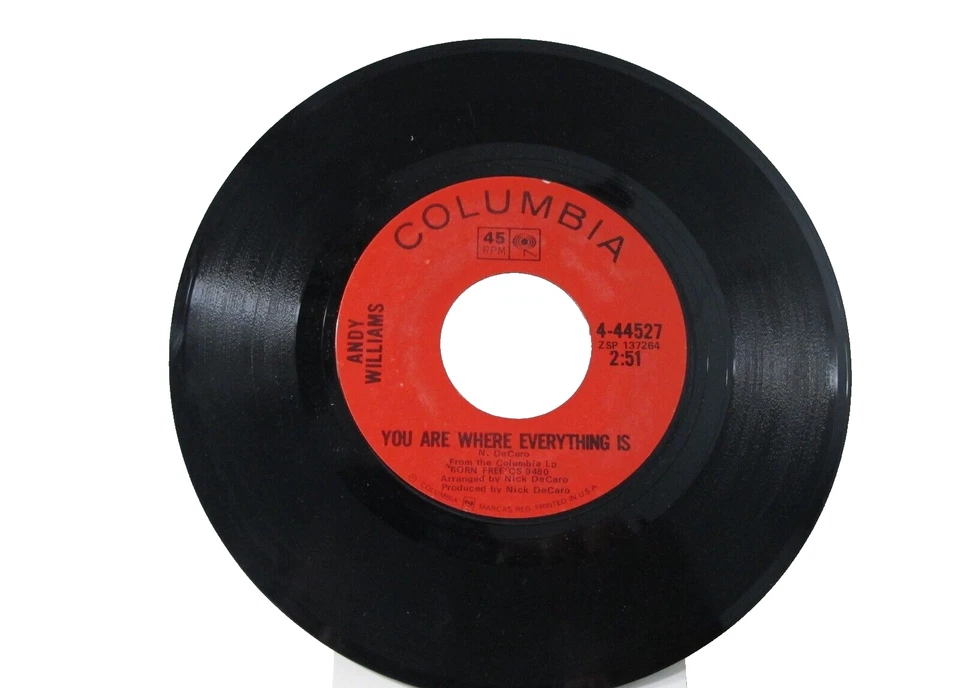 45 RECORD - ANDY WILLIAMS - YOU ARE WHERE EVERYTHING IS  - Image 1 of 1