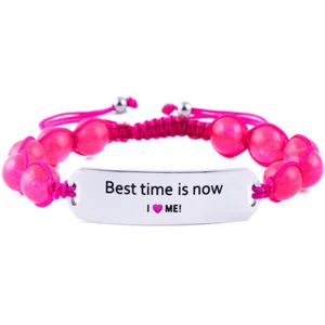 Best time is now Motivational bracelet with engraved stainless steel, gemstones - Picture 1 of 3