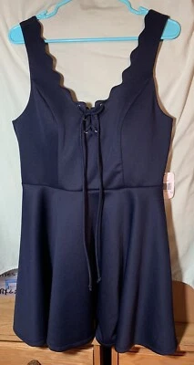 Jodi Kristopher Navy Scalloped Neckline Mini Fit & Flare Sleeveless Dress Sz 13 - Image 1 of 4