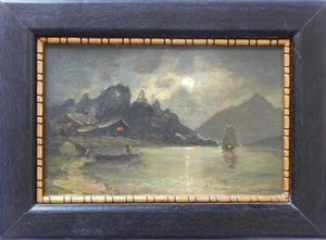 ÖLGEMÄLDE AUF HOLZ „SEELANDSCHAFT“ J. KRUSHEN UM 1890 - Picture 1 of 5