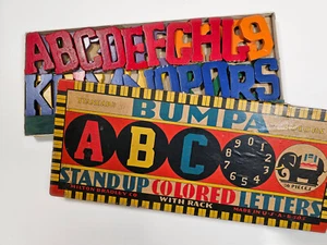 BUMPA Stand Up Colored Letters - Milton Bradley - 1930s vintage - 36 Pieces Comp - Picture 1 of 5