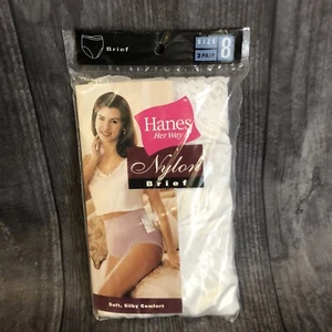 Vtg NIP 3 Prs 1996 Hanes Her Way Hi-Cut Nylon Briefs Panties Lace Trim Size 8 - Picture 1 of 6