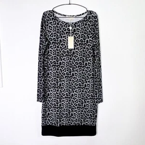 Michael Michael Kors Black & Grey Animal Print Long Sleeve Shift Dress Size S - Picture 1 of 7