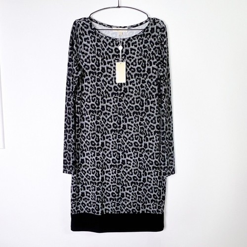 Abito Michael Michael Kors nero e grigio stampa animalier manica lunga tubino taglia S