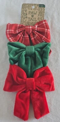 New Red Plaid Green & Red Bows 3 Bows for a Large Size Dog - Image 1 of 4