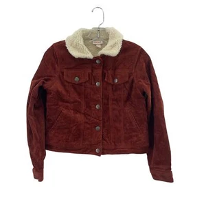 Preowned Cat & Jack Girls Burnt Red Corduroy & Cream Sherpa Biker Jacket, L - Picture 1 of 5