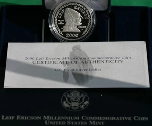 2000 P Leif Ericson PROOF Silver Coin Commemorative with Box and COA - Picture 1 of 3