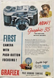 1955 Vintage Print Ad Graflex First Camera with Push Button Focusing - Picture 1 of 1