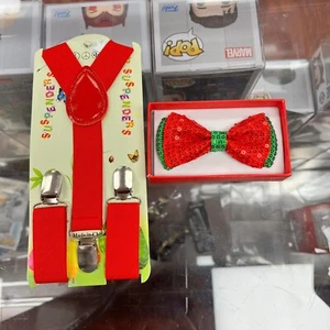 baby boy toddler sequin bow tie and suspenders set for Christmas Picture- Red - Picture 1 of 8