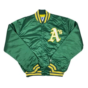VTG RARE MLB OAKLAND A’s ATHLETICS STARTER SATIN BOMBER JACKET MENS XL - Picture 1 of 5