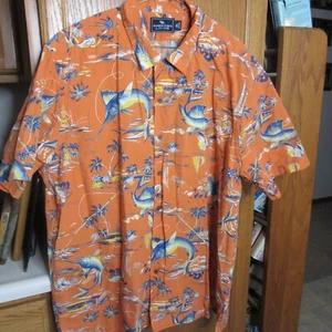 American Living men's XXL cotton short sleeve shirt orange tropical sailfish - Picture 1 of 9