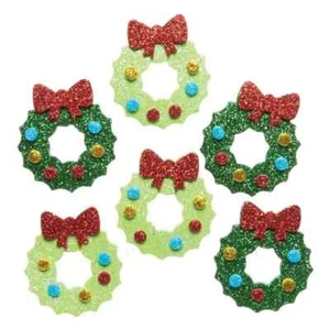 25 Self Adhesive Foam Glitter Christmas Wreath Sticker Shapes New - Picture 1 of 3