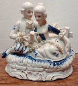 Victorian Blue & White Porcelain Figures - Spring Lace Vintage Decor - Picture 1 of 4