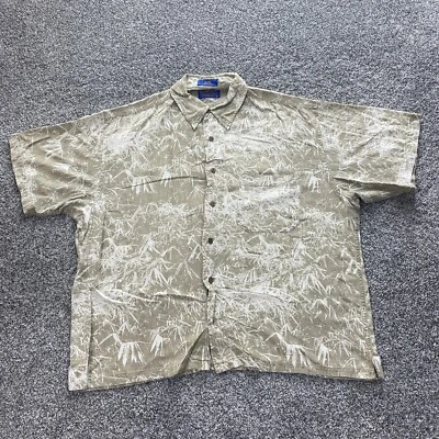 VTG Pendleton Shirt Mens Large Gray White Hawaiian Aloha Silk Button Up Pocket - Image 1 of 4