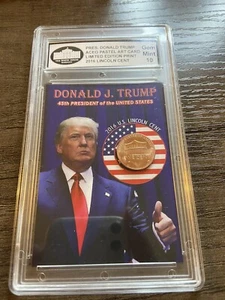 Pres.Donald Trump Aceo Pastell Kunstkarte limitierte Auflage Druck 2016 Lincoln Cent - Bild 1 von 6